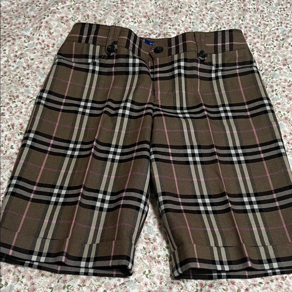 Burberry Blue Label Brown, Black and Pink Plaid Pants